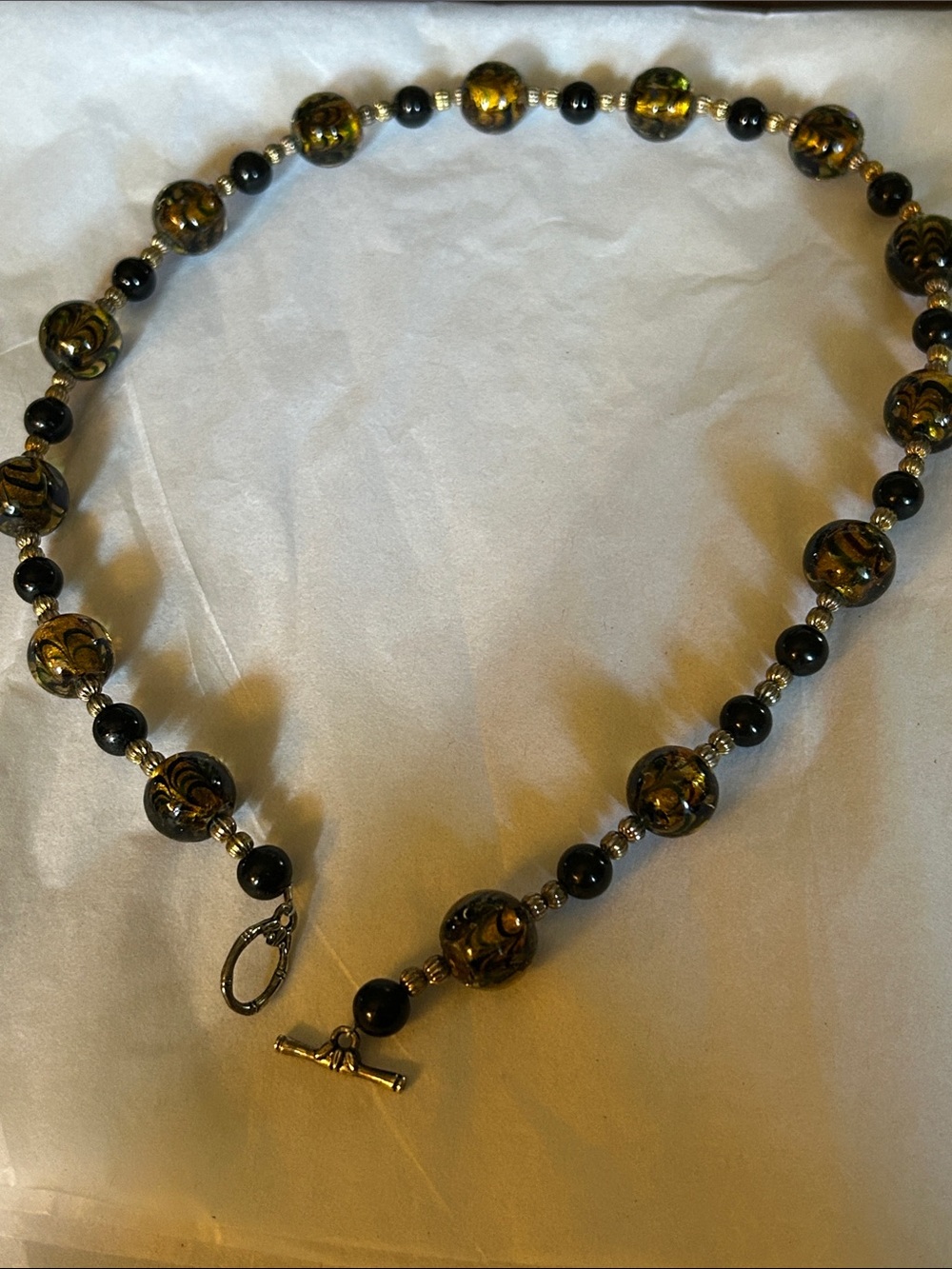 Handcrafted Black and Gold Beaded Women's Necklace